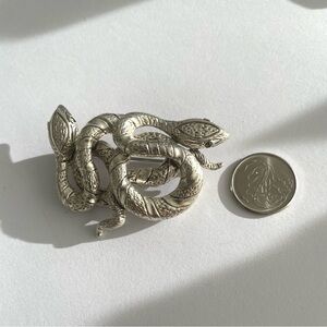 Vintage Serpents Snakes Brooch Silver Tone